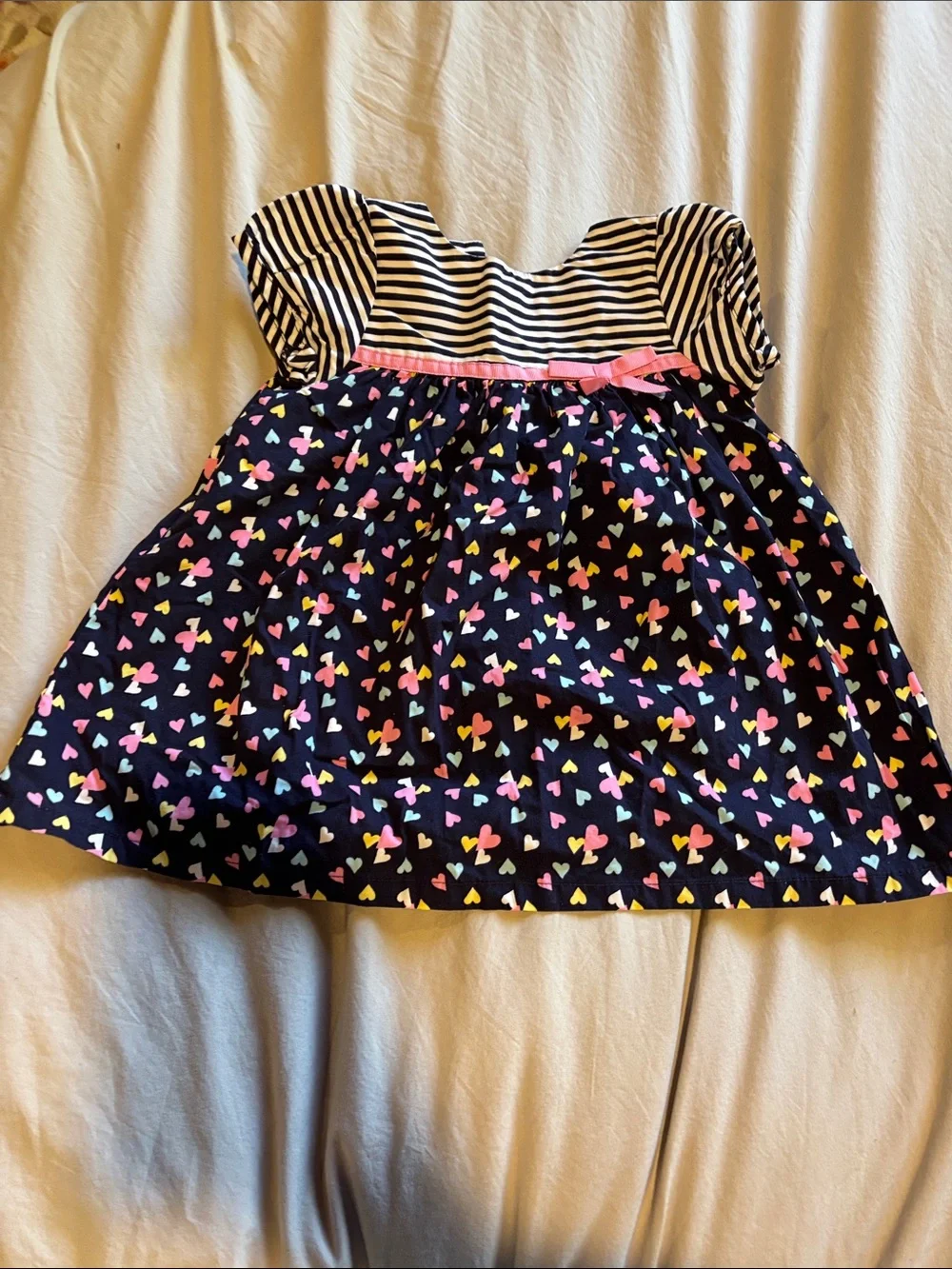 Gymboree Navy Dress with Multicolor Hearts and Pink Trim
